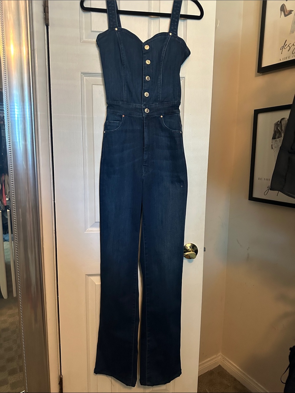 Guess Dark Blue Denim Jumpsuit Overalls with Button Front